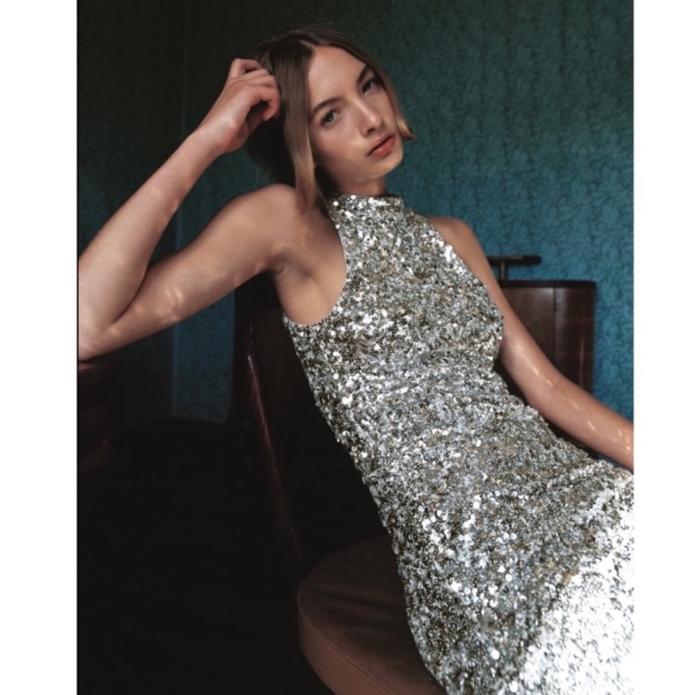 Zara Sequin Maxi Open Back Dress